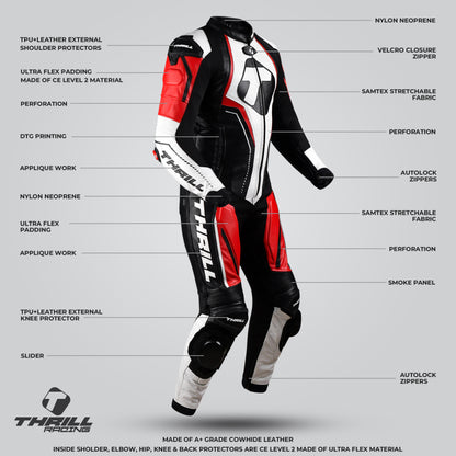 AMERICAN THUNDER one piece leather racing suit by Thrill Racing