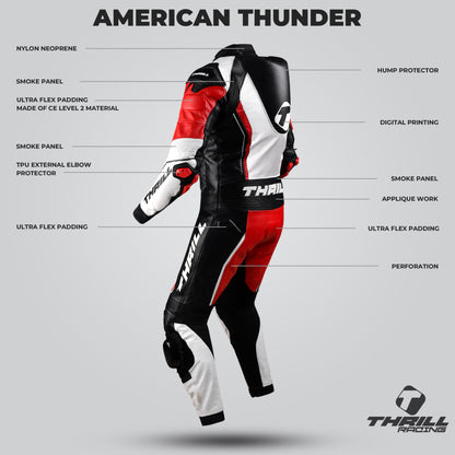 AMERICAN THUNDER one piece leather racing suit by Thrill Racing